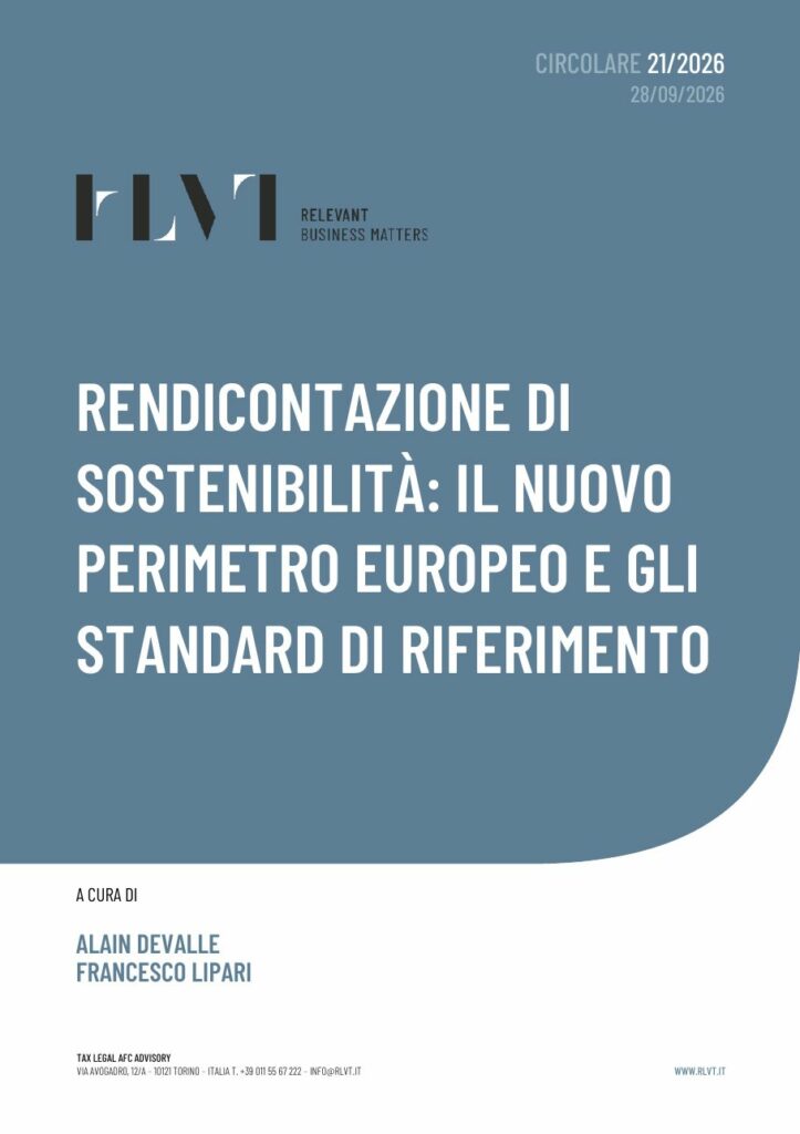 Copertina della Circolare RLVT 21/2026 sulla rendicontazione di sostenibilità: nuovo perimetro europeo CSRD e standard ESRS