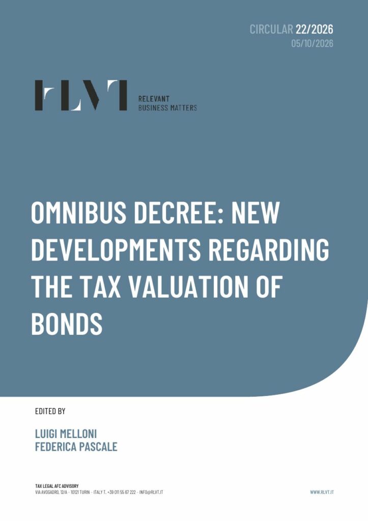 Cover of RLVT Circular 22/2026 on tax valuation of bonds: new developments in the Omnibus Decree